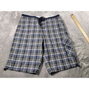 NEW HUGO BOSS Blue Plaid Board Shorts‎ Casual Cargo Pockets Size Large 36x13